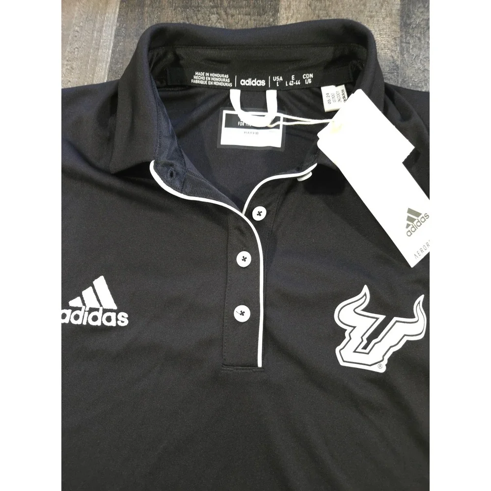 adidas USF Bulls Men's Large Polo Shirt Black NWT New South Florida Entrada 22